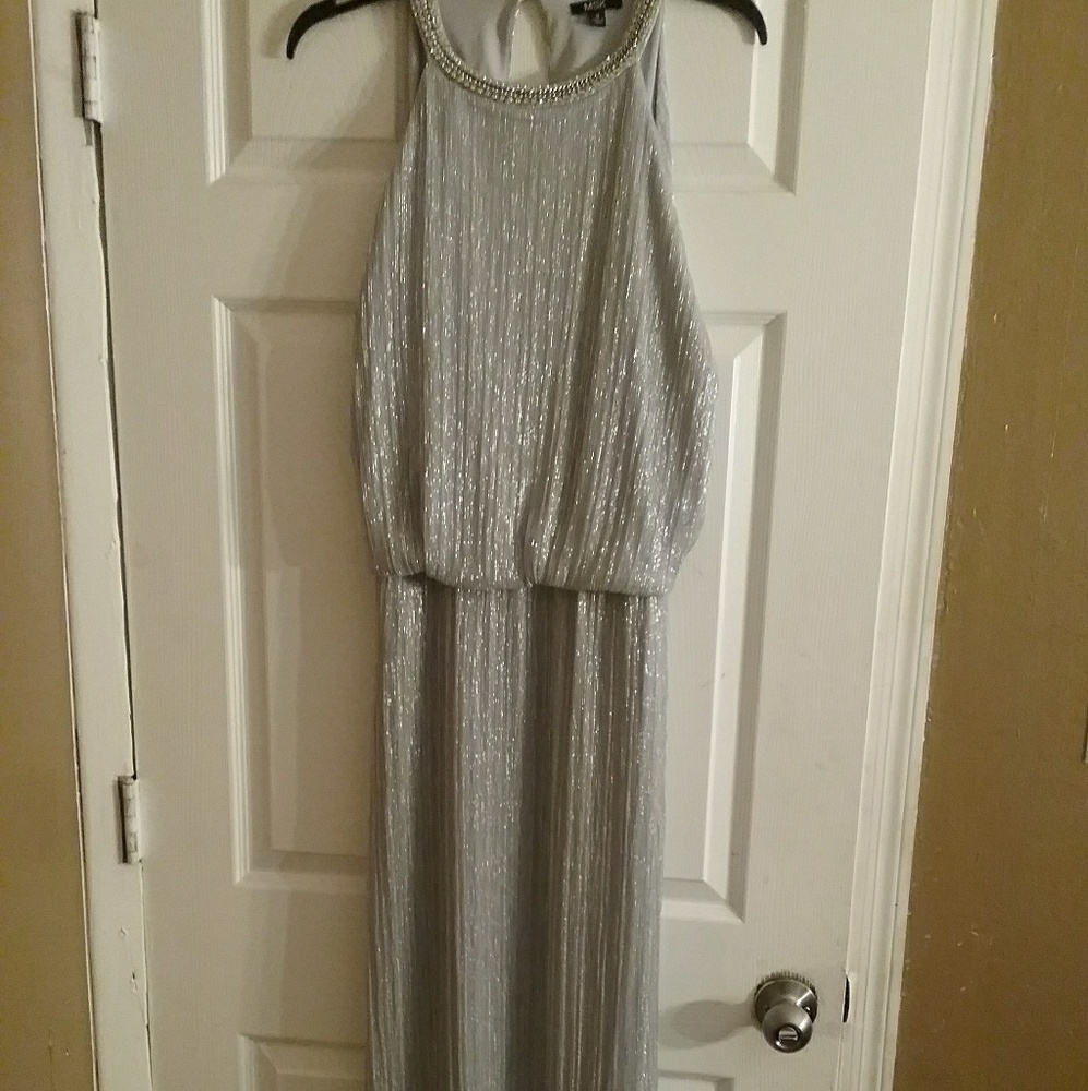 A gray evening gown